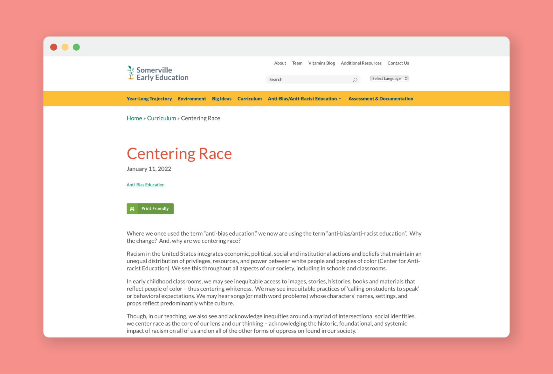 Screenshot of Centering Race Post