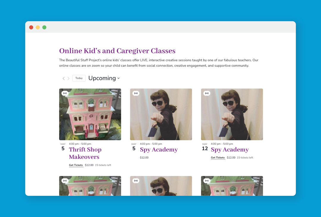 Online Kid's Events Screenshot