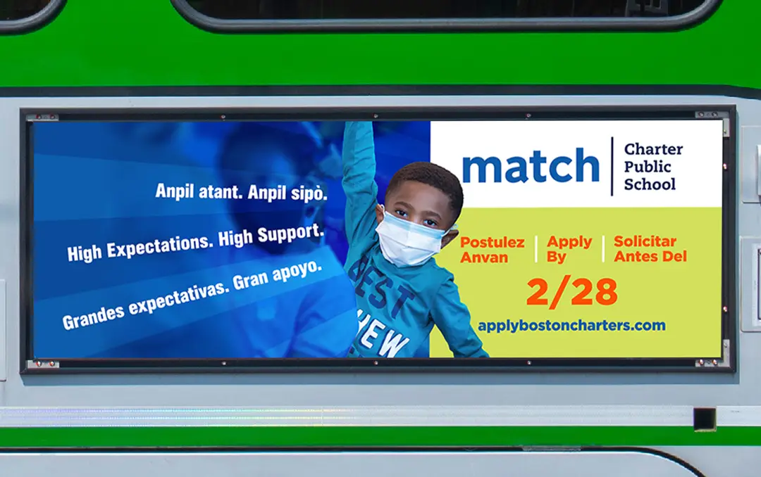 Match Charter Public School bus advertisement