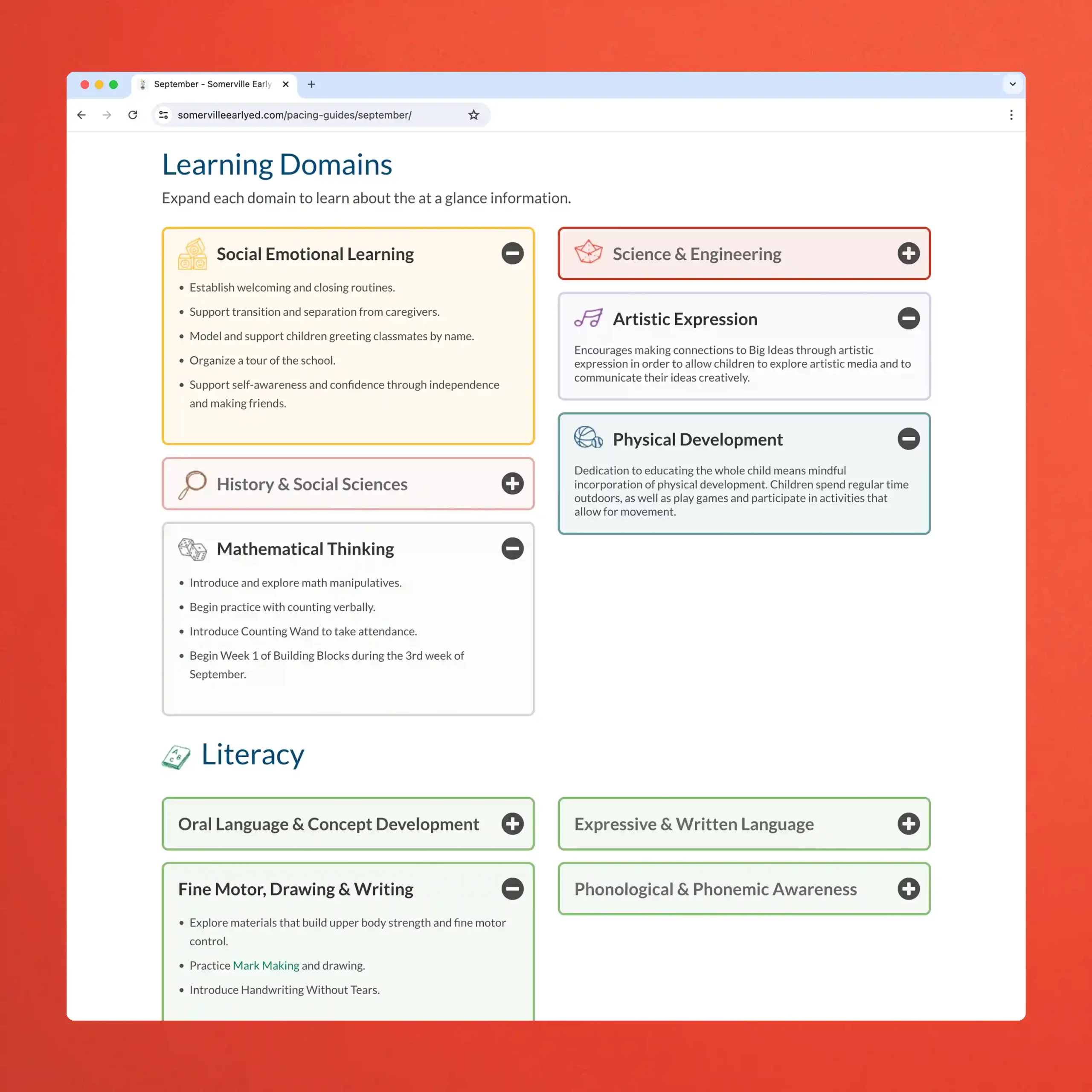 Somerville Early Education Learning Domains webpage