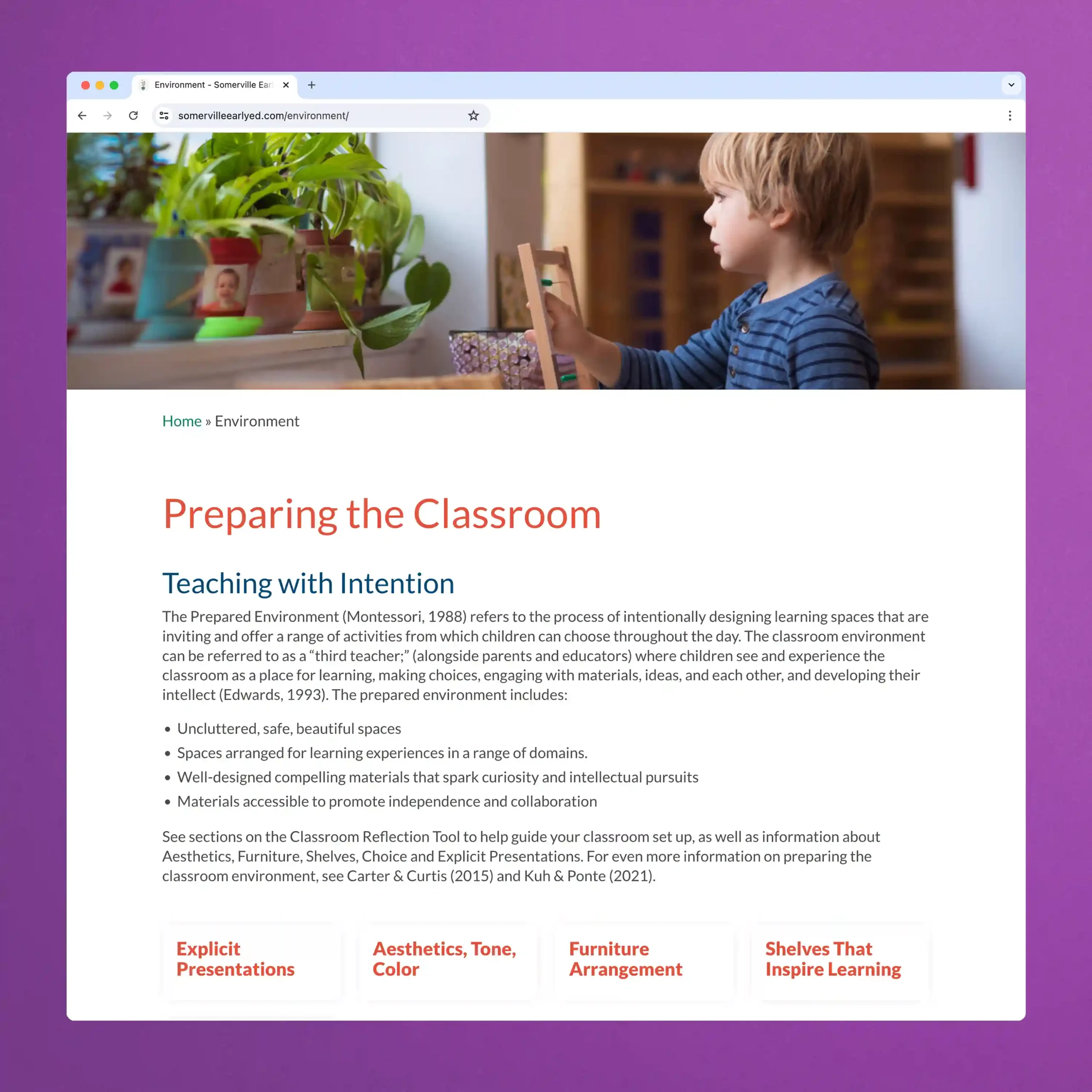 Somerville Early Education Preparing the Classroom webpage